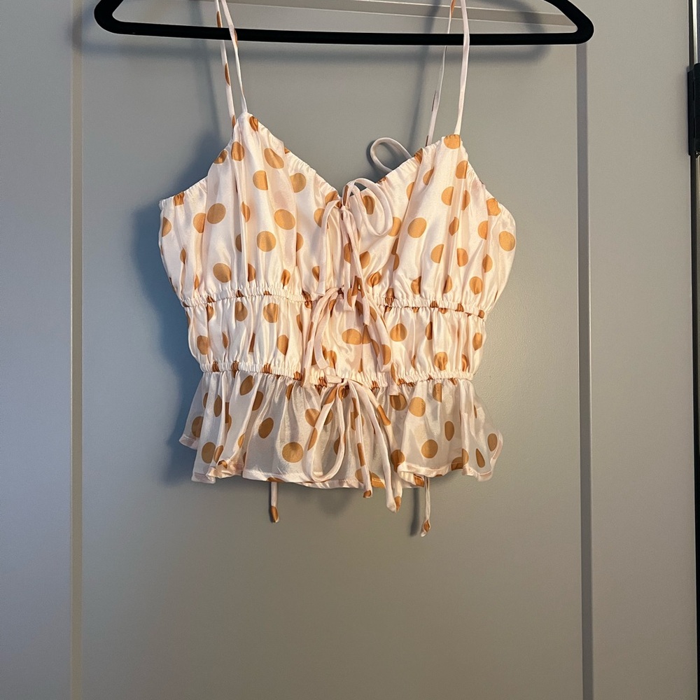 En Saison spaghetti strap polka dot ruffle Women Top